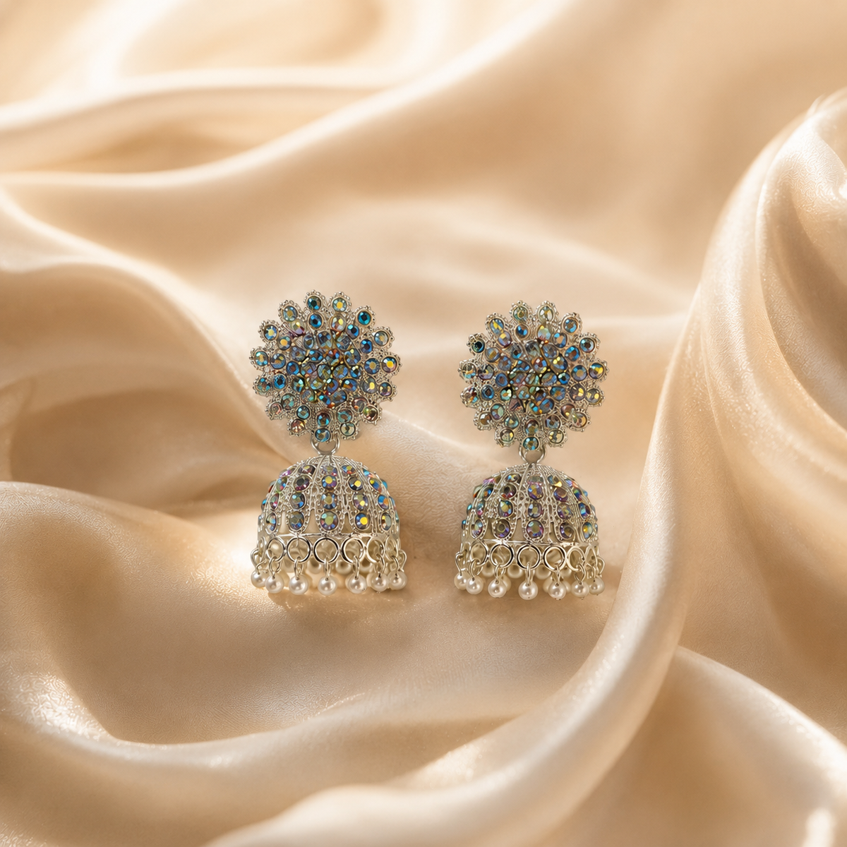 Celestial Bloom AD Stone Pearl Jhumka Earrings for Women