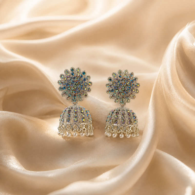 Celestial Bloom AD Stone Pearl Jhumka Earrings for Women 1