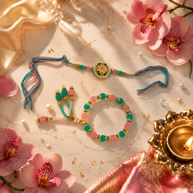 Premium Designer Rakhi with Matching Sister Bracelet Set 1