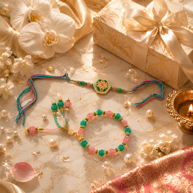Premium Designer Rakhi with Matching Sister Bracelet Set 3