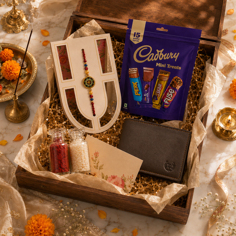 Premium Rakhi Gift Hamper with Wallet & Cadbury Chocolates 3