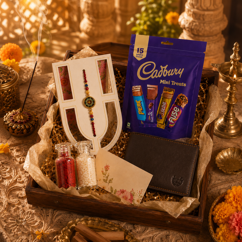 Premium Rakhi Gift Hamper with Wallet & Cadbury Chocolates 4