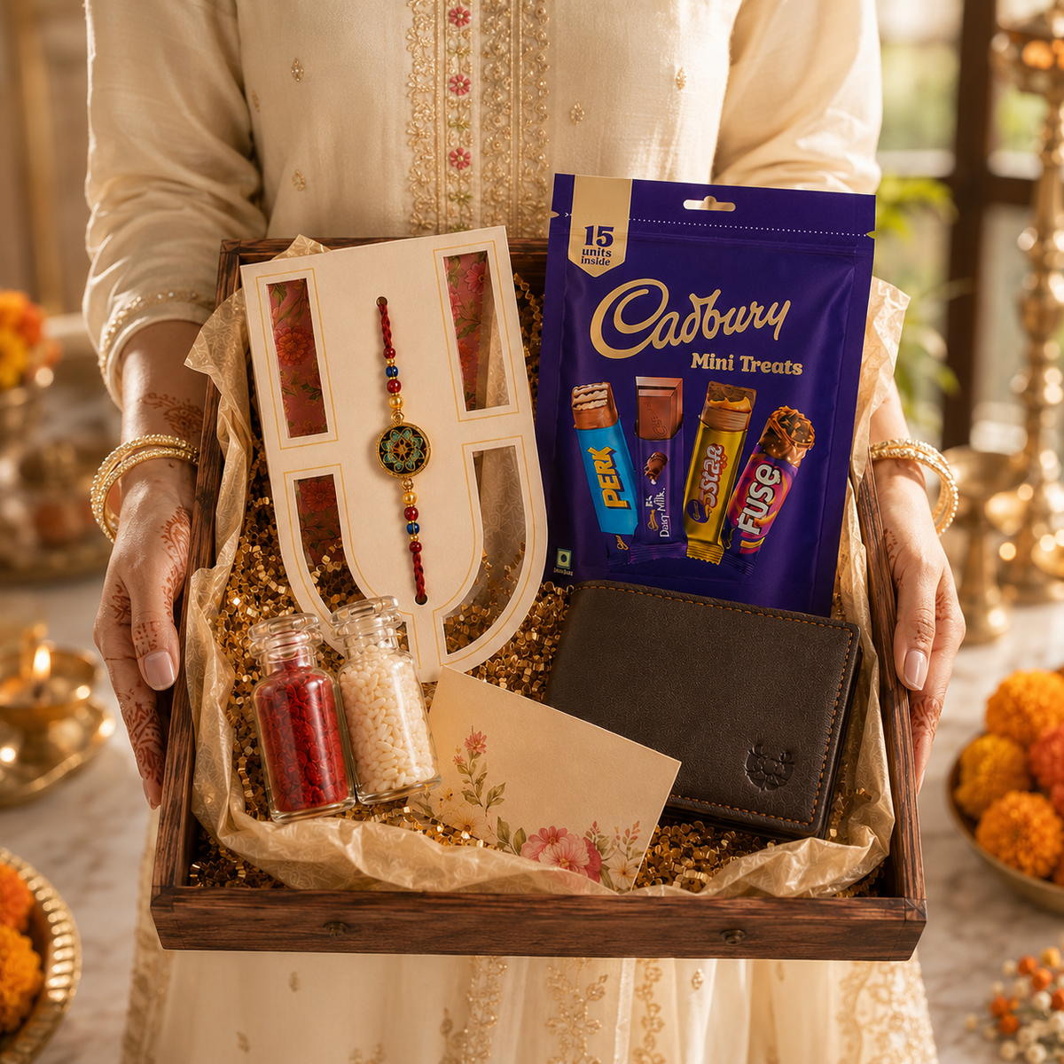 Premium Rakhi Gift Hamper with Wallet & Cadbury Chocolates