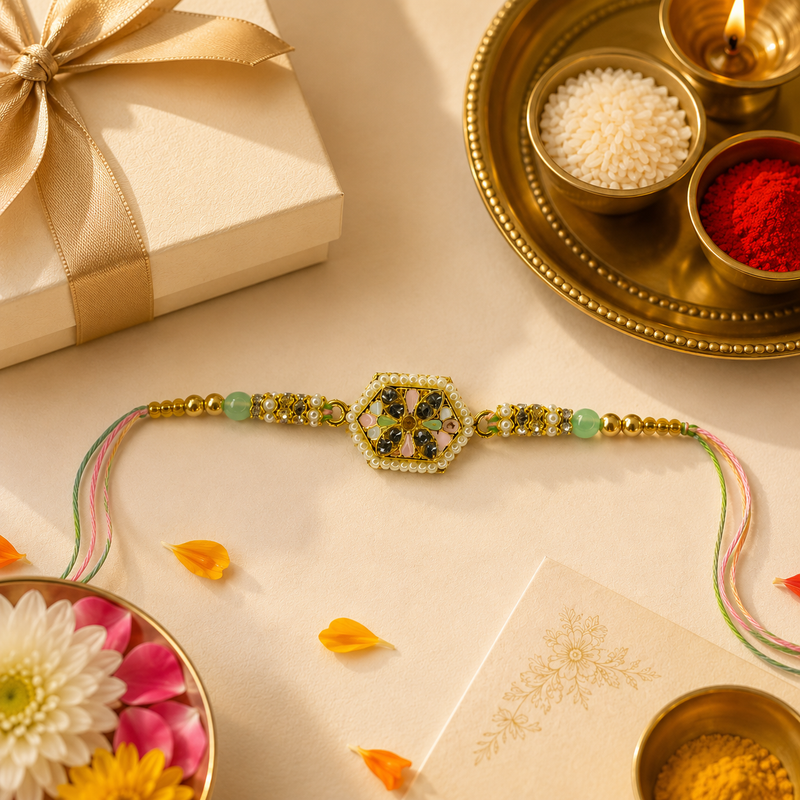 Handcrafted Floral Pearl Rakhi for Brother 1