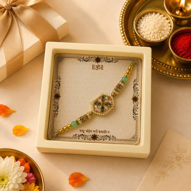 Handcrafted Floral Pearl Rakhi for Brother 2