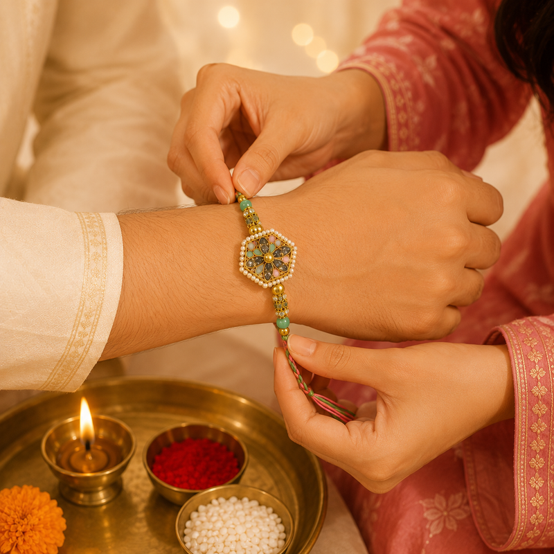 Handcrafted Floral Pearl Rakhi for Brother 3
