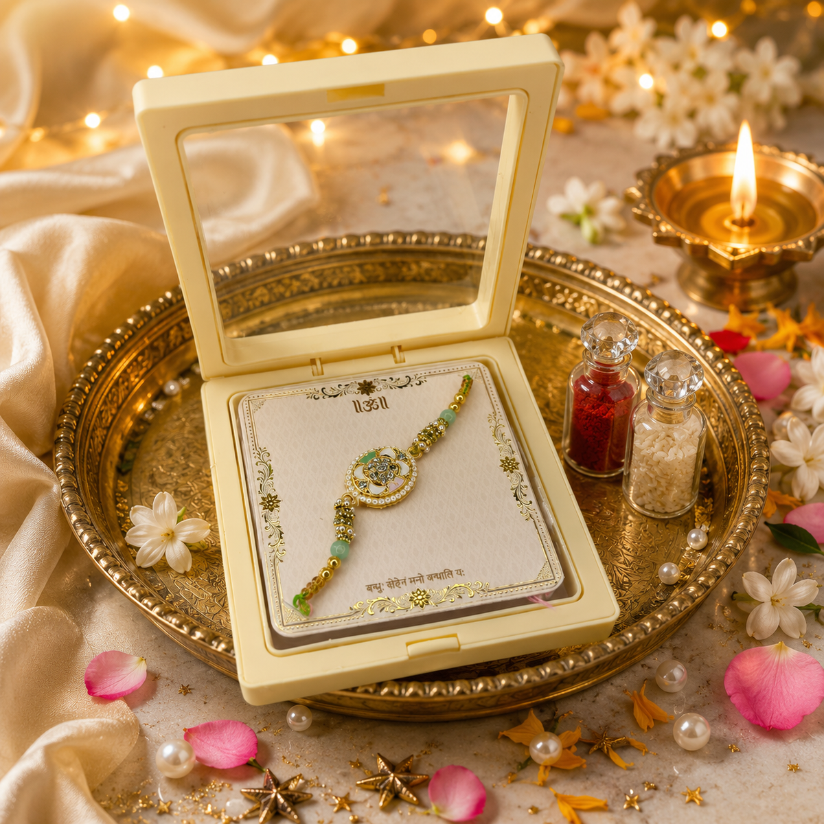 Luxury Designer Kundan Rakhi for Brother with Pearl Detailing