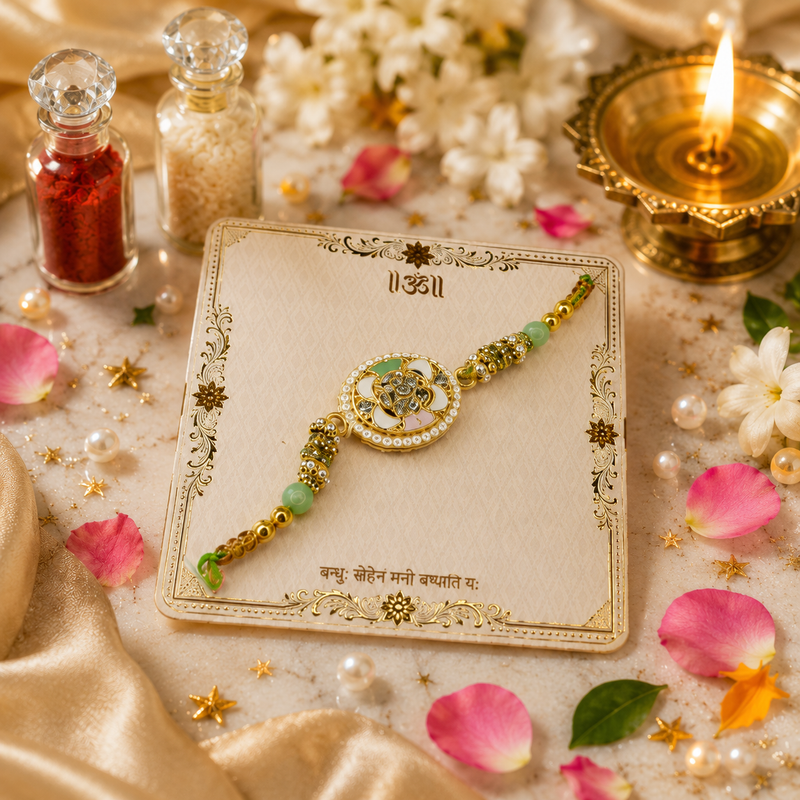 Luxury Designer Kundan Rakhi for Brother with Pearl Detailing 2