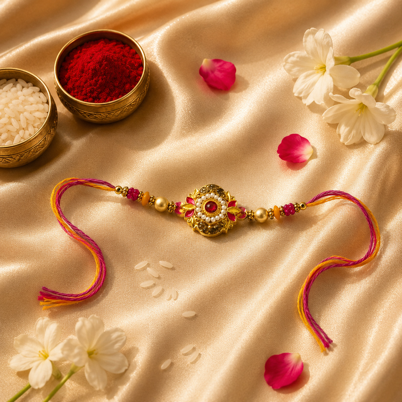 Premium Floral Stone Rakhi for Brother 1
