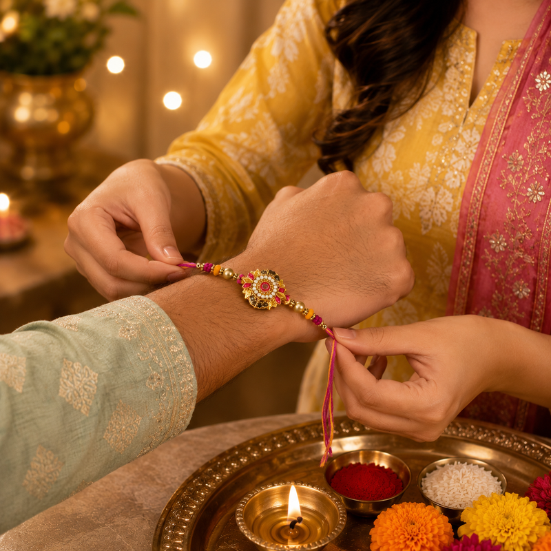 Premium Floral Stone Rakhi for Brother 2
