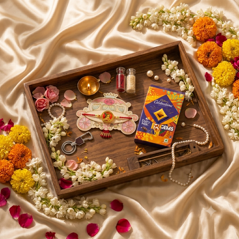 Premium Radha Krishna Rakhi Gift Combo for Brother with Chocolates & Keychain 2