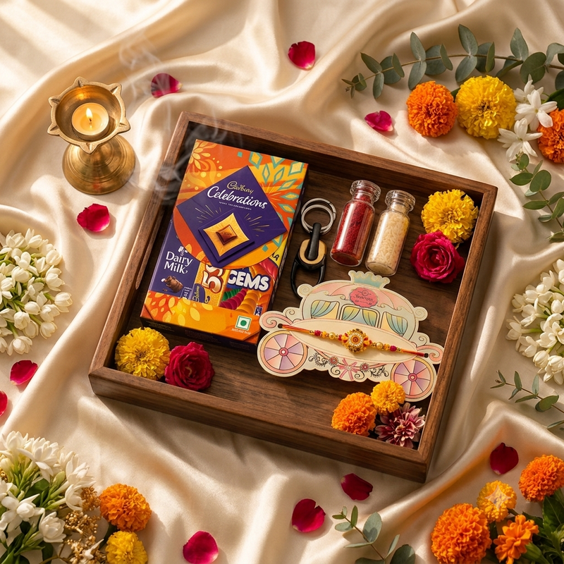Premium Rakhi Gift Hamper for Brother with Chocolate & Keychain 4