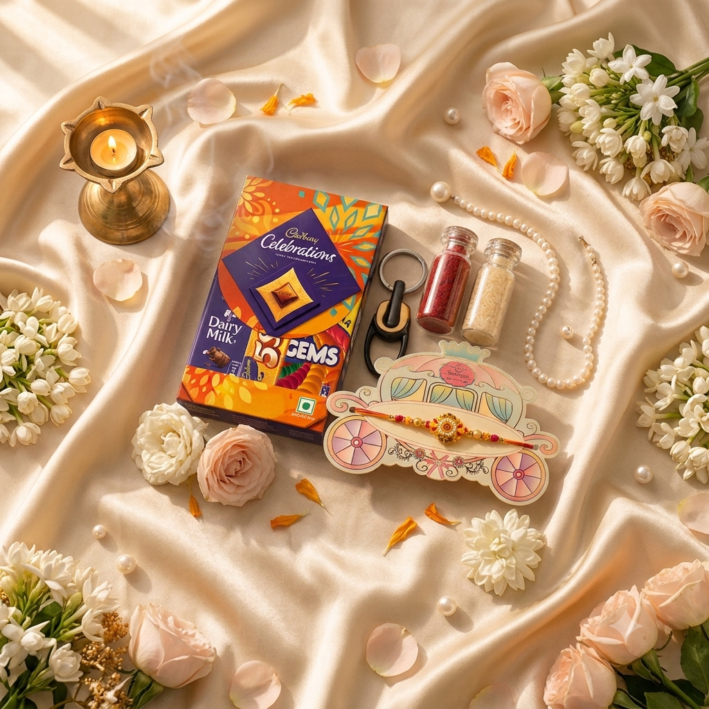Premium Rakhi Gift Hamper for Brother with Chocolate & Keychain