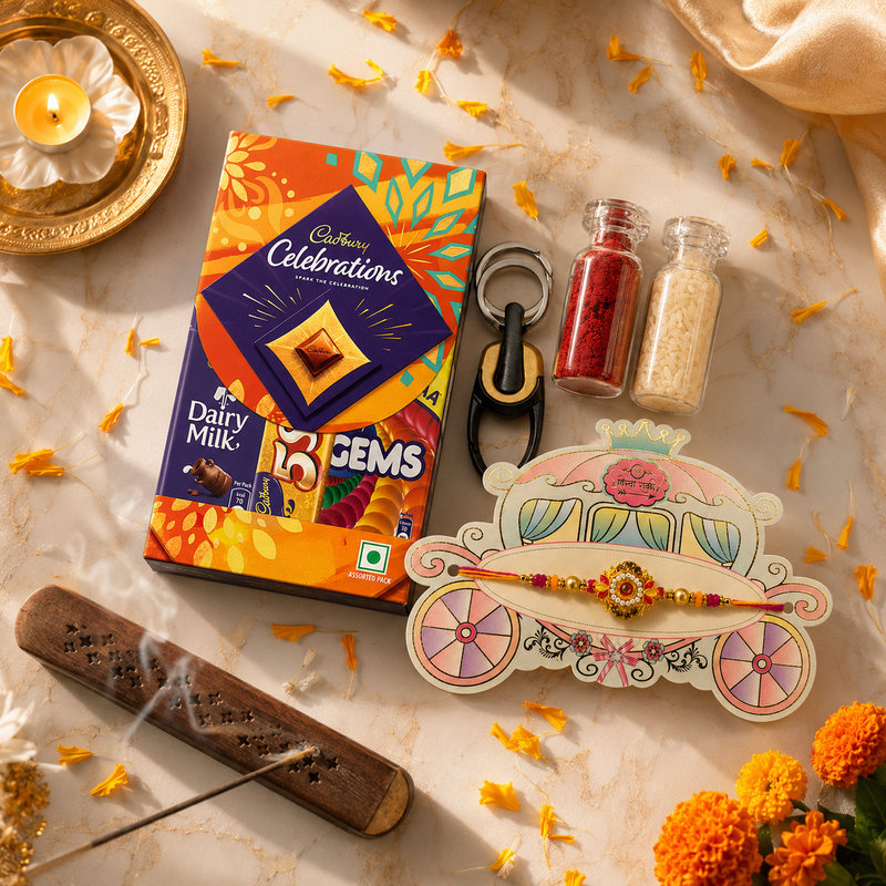 Premium Rakhi Gift Hamper for Brother with Chocolate & Keychain 3